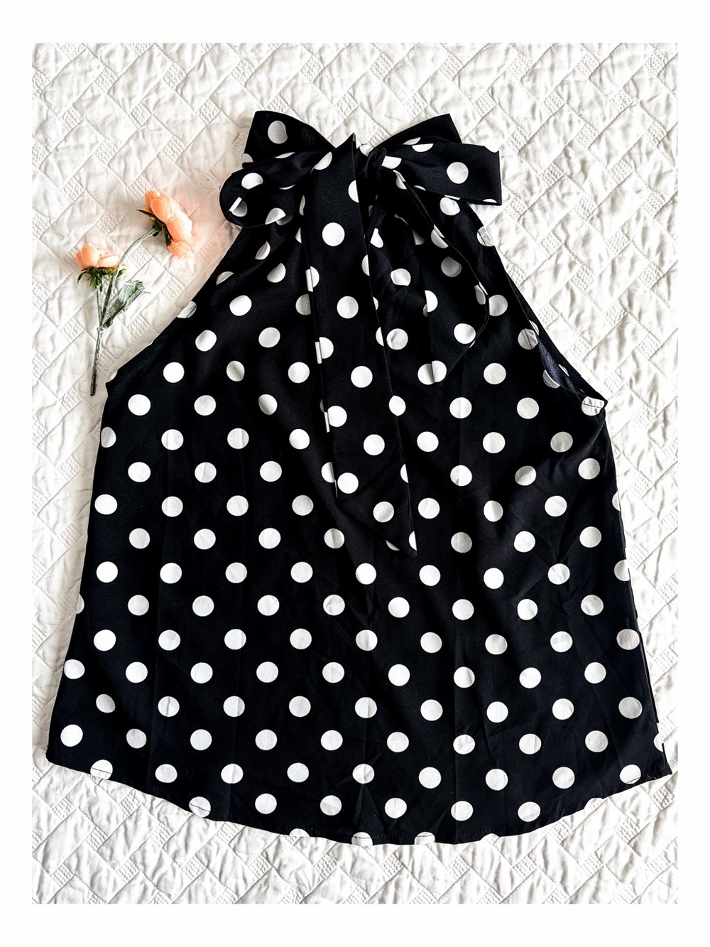 H&M Black White Polka Dot Halter Bow Back Blouse Size S